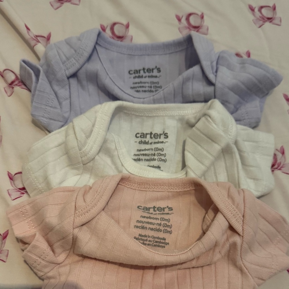Carter's Ribbed Bodysuits - Pink, Lavender
+ Cloud Island bibs